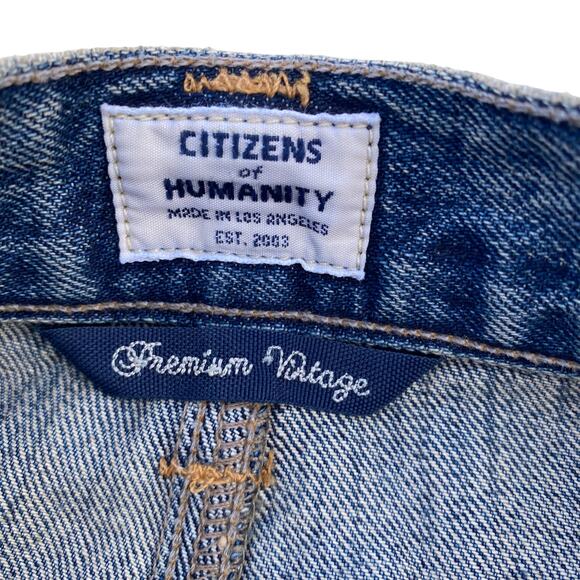 New Citizens Of Humanity Front Button Knee Length Denim Jean Skirt Green Point - Picture 8 of 12